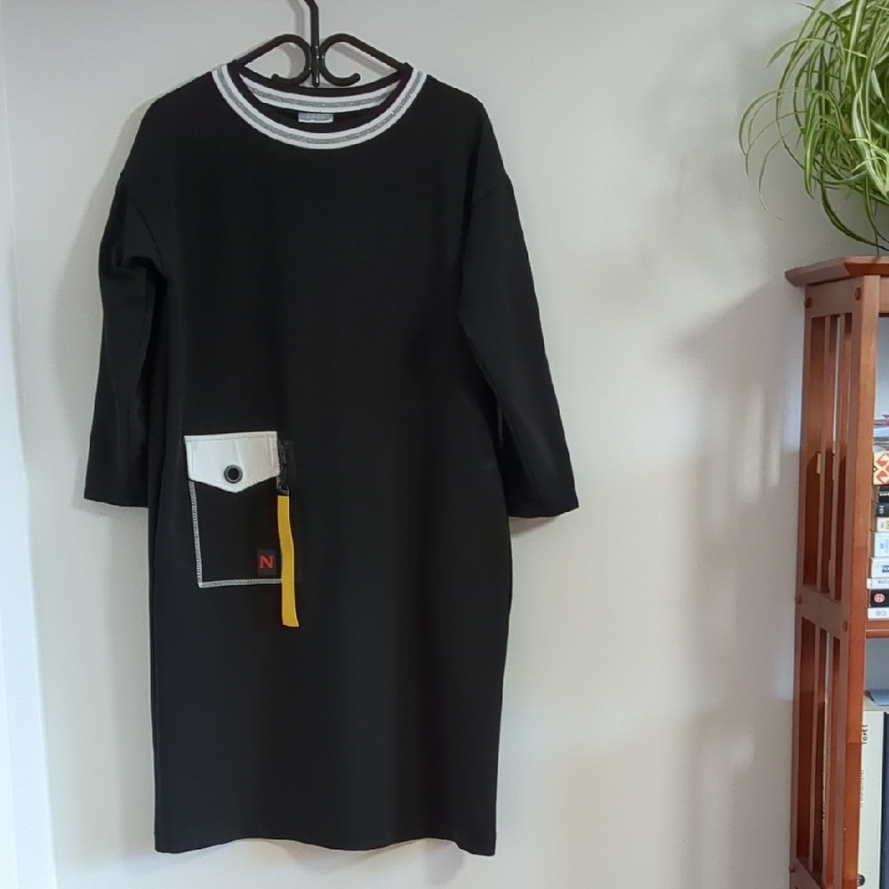 Naya Black Dress with White and Yellow Accents